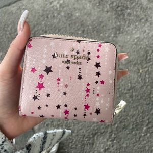 Kate spade pink star printed small zip around wallet